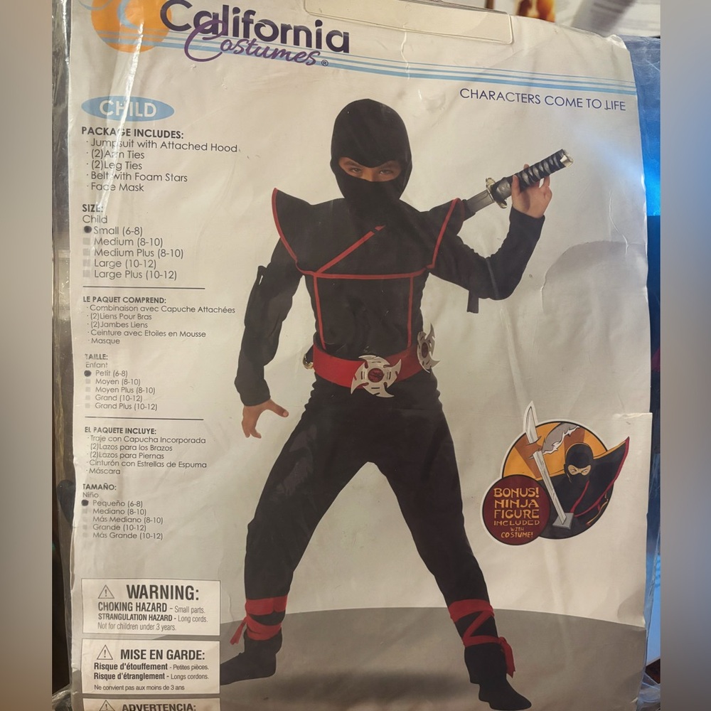 Ninja Halloween Costume, never opened, size 6-8